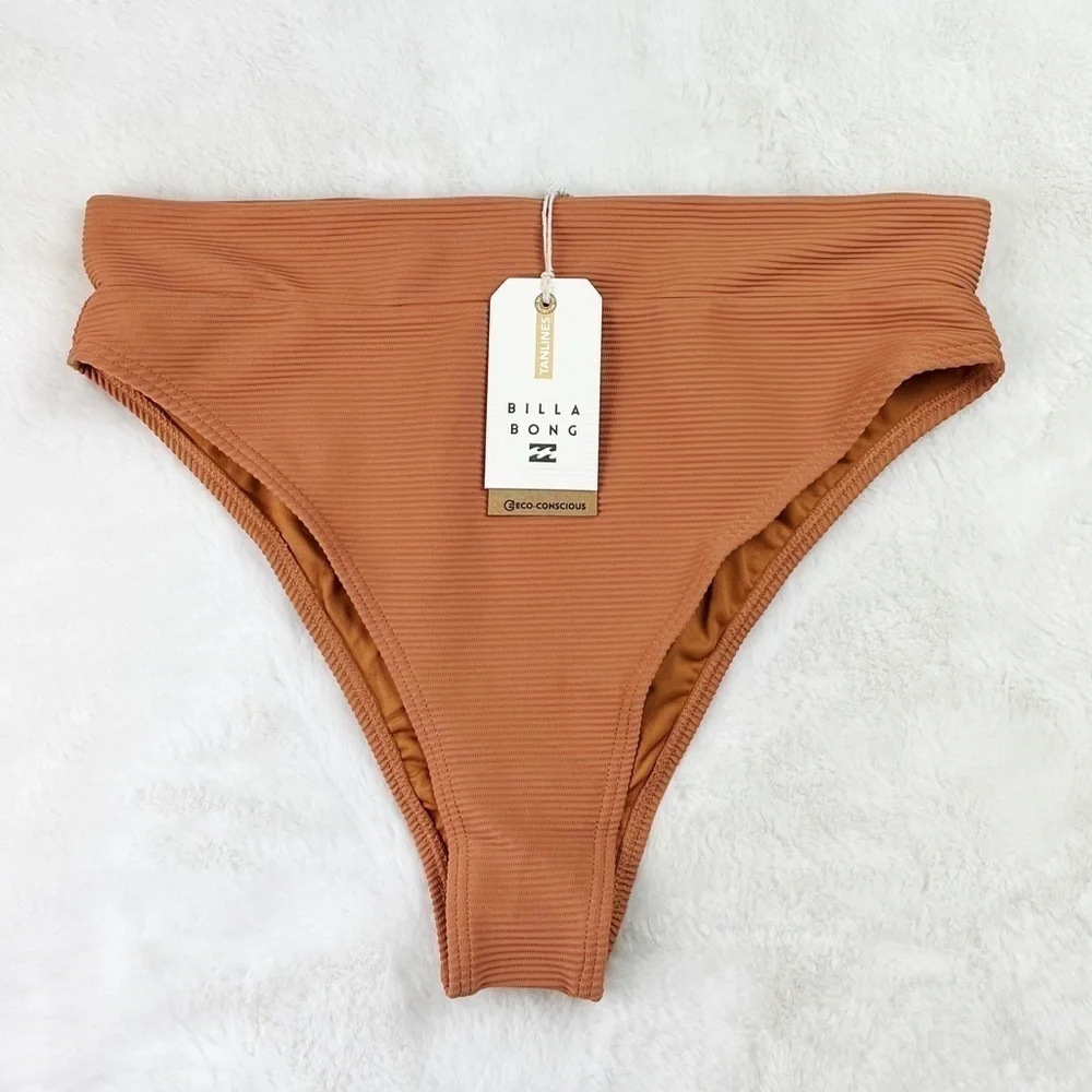 NWT Billabong Tanlines Rise Ribbed High-Waisted Bikini Bottoms in Toffee